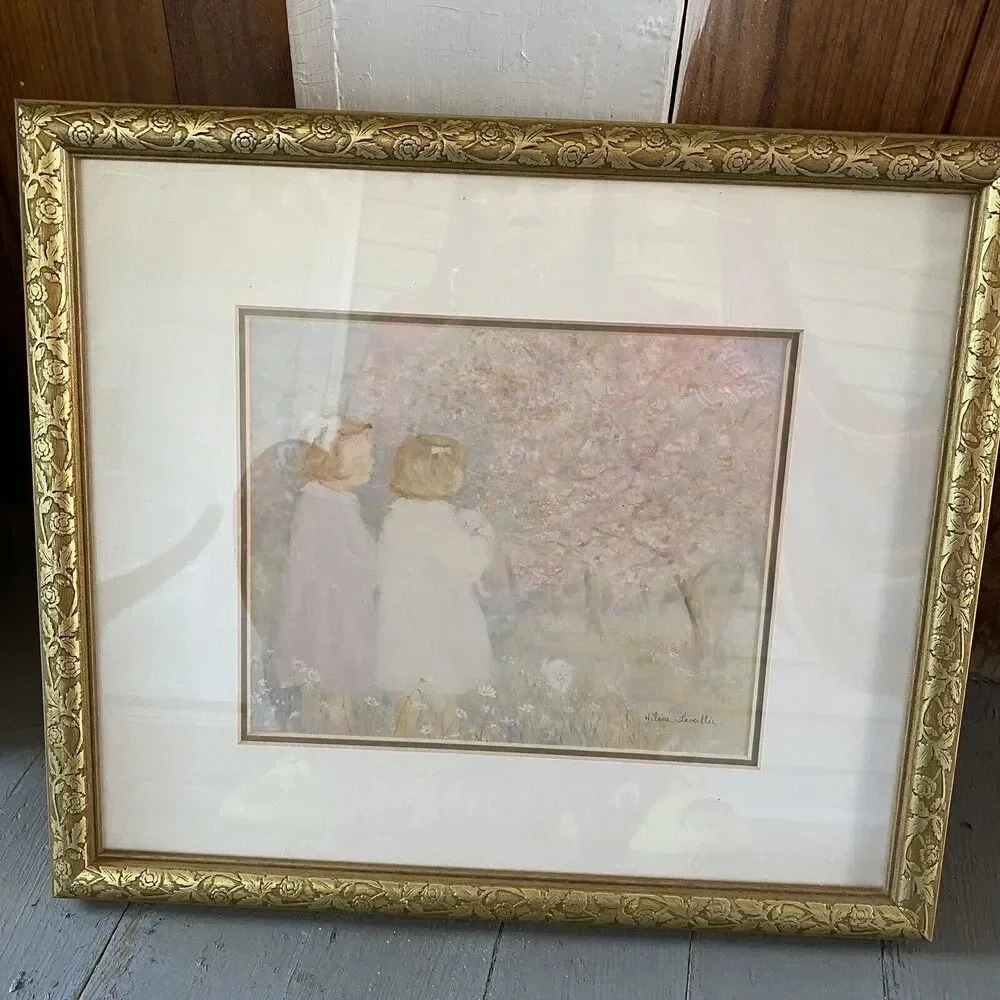 Pastel Artwork By Hilene Liveille Girls Flowers Floral Details Framed 14”x16”